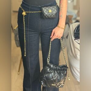 Black Quilted Chain Belt Bag